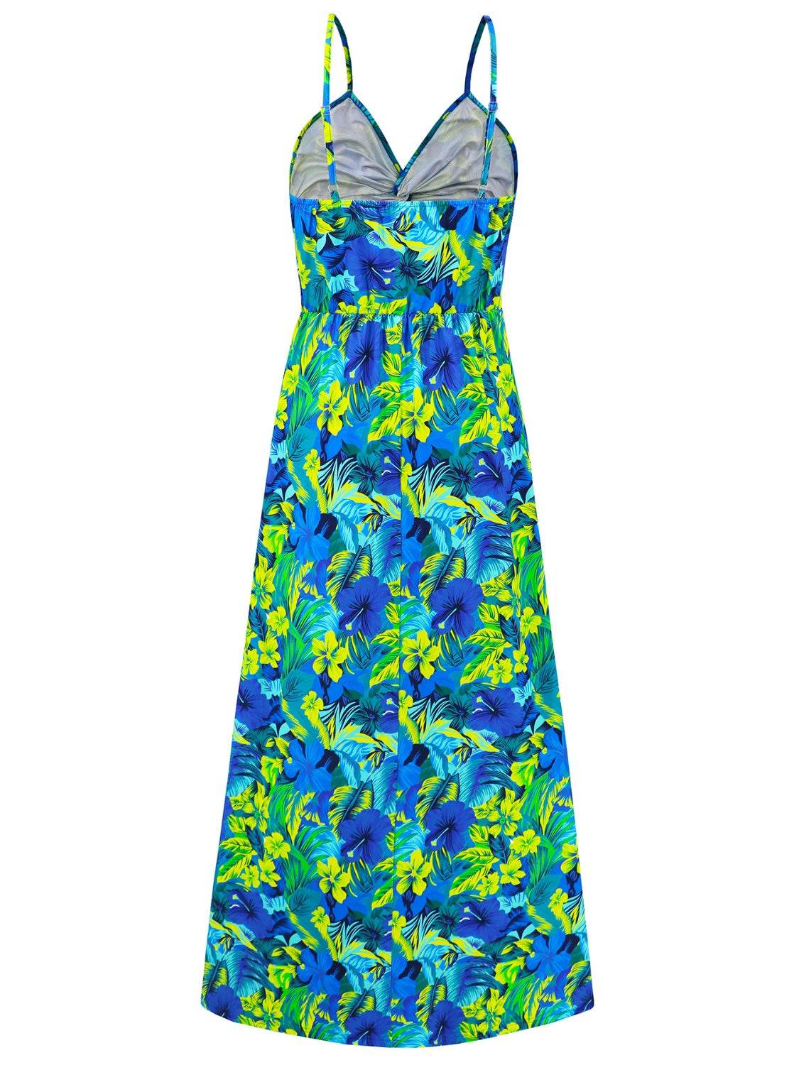 Tropical Floral Print Twist V-Neck Cami Maxi Dress - MARIGOLD