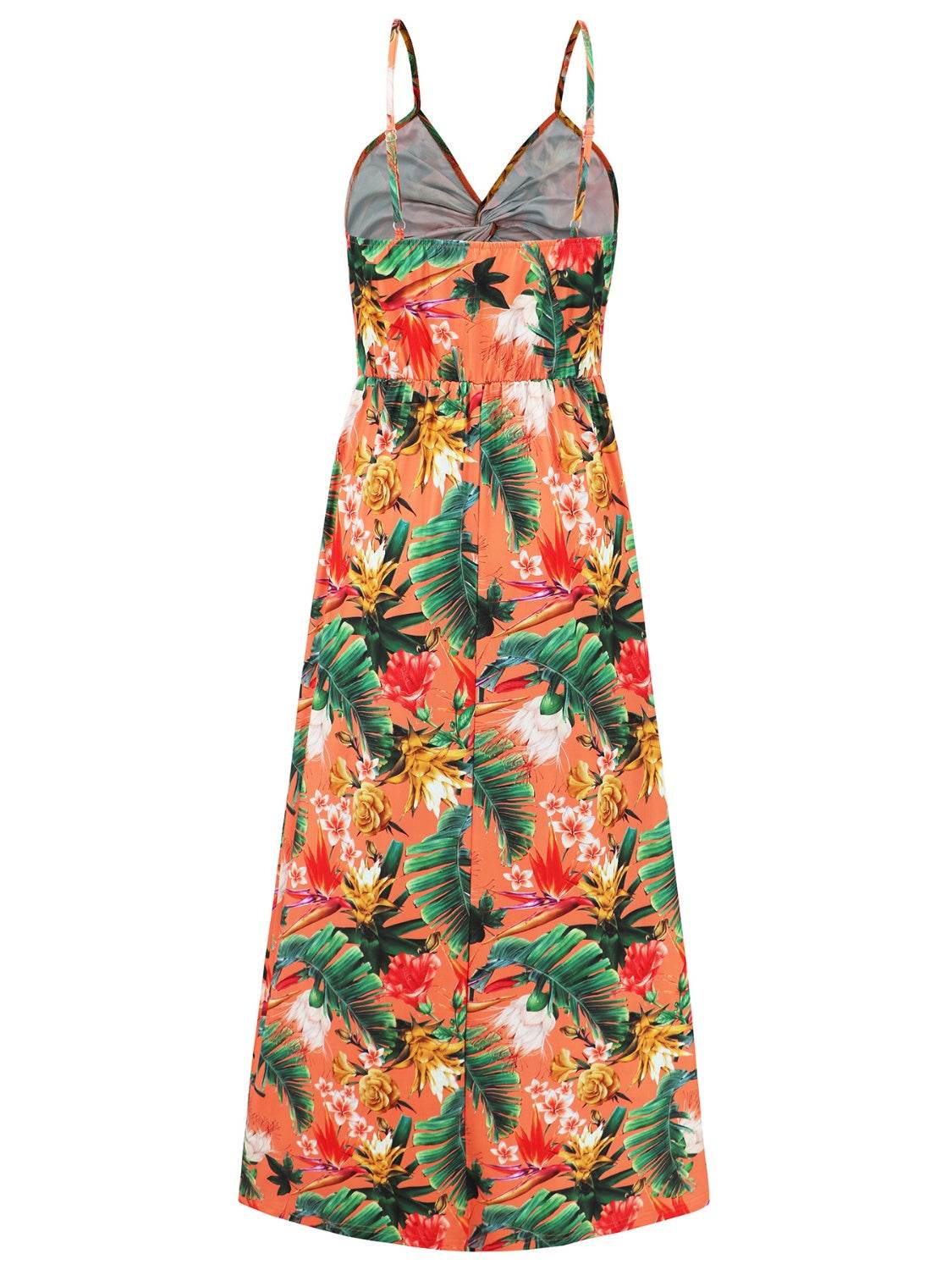 Tropical Floral Print Twist V-Neck Cami Maxi Dress - MARIGOLD