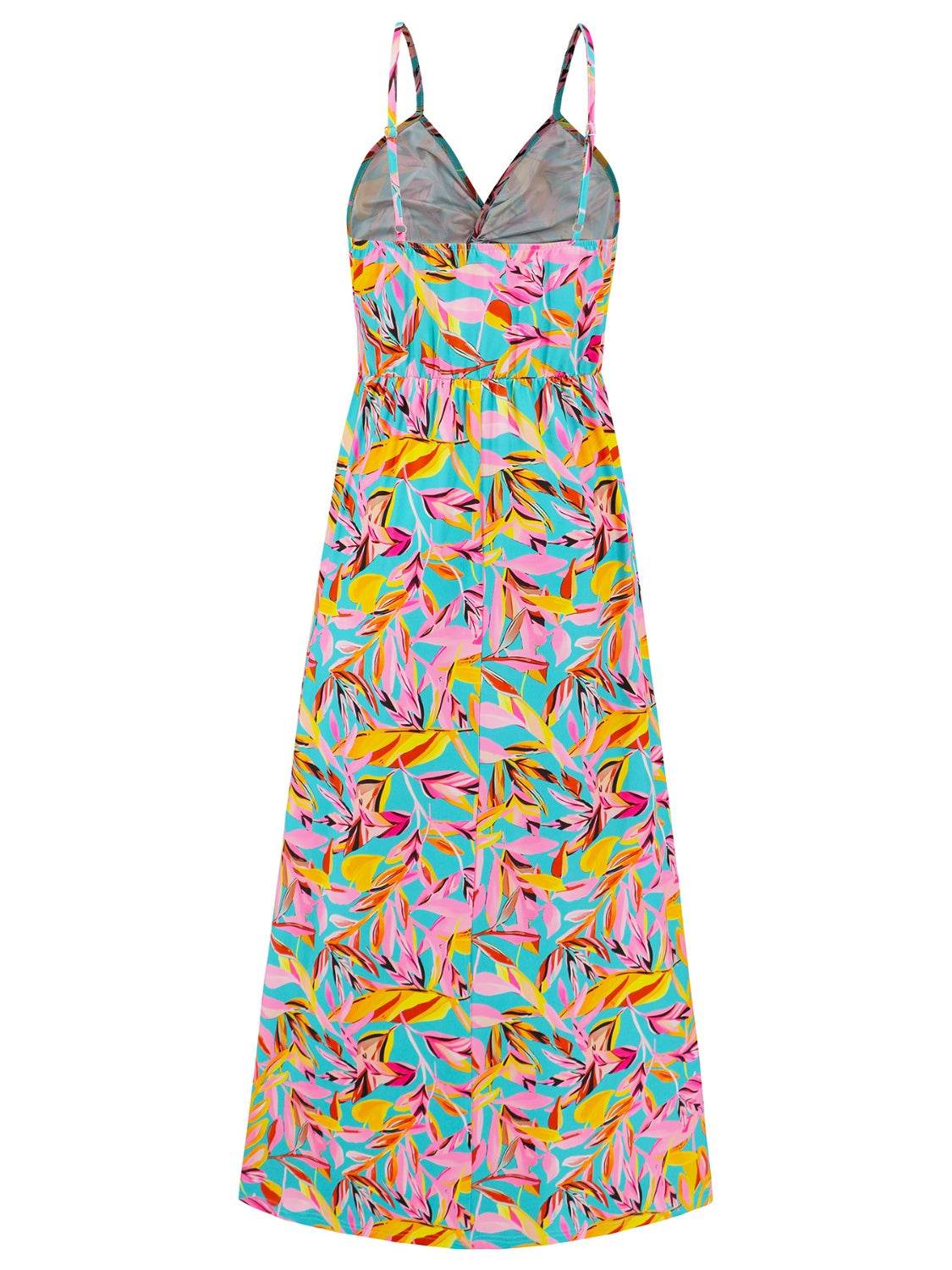 Tropical Floral Print Twist V-Neck Cami Maxi Dress - MARIGOLD
