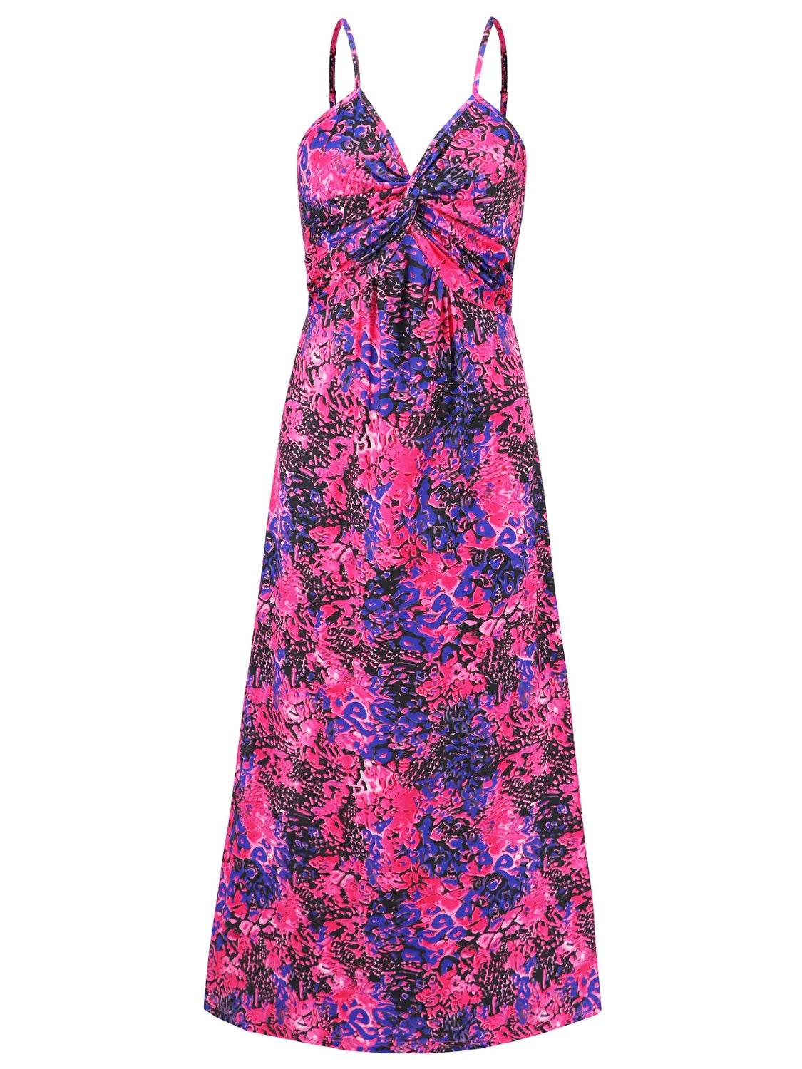 Tropical Floral Print Twist V-Neck Cami Maxi Dress - MARIGOLD