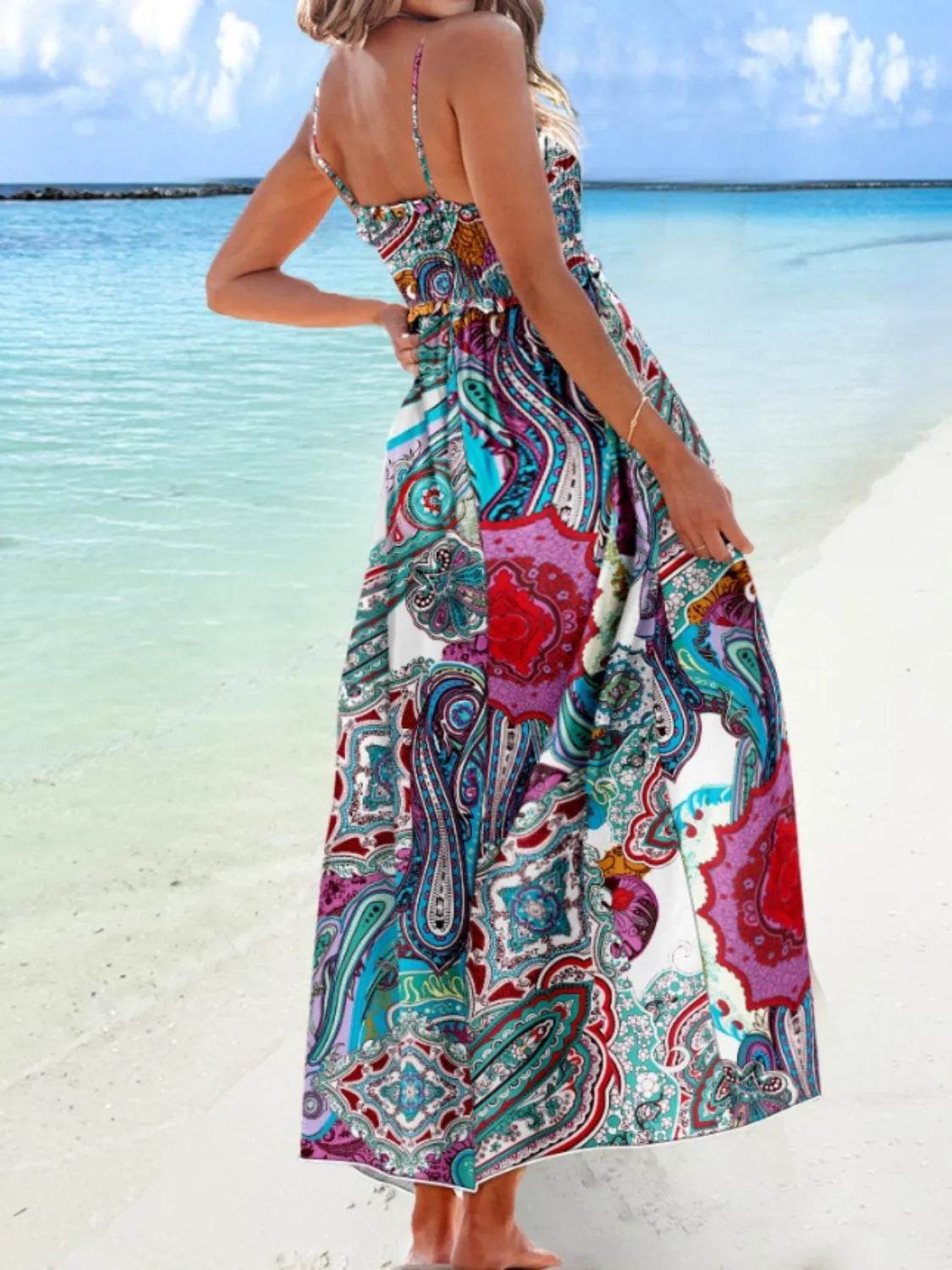 Vibrant Print Smocked Cami Maxi Dress - MARIGOLD