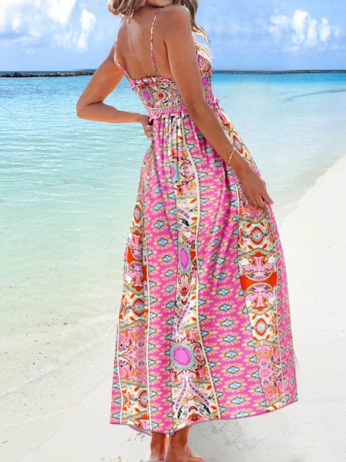 Vibrant Print Smocked Cami Maxi Dress - MARIGOLD
