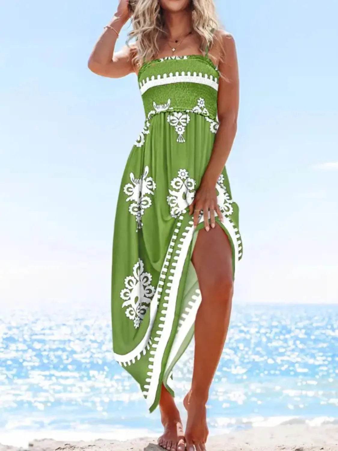 Vibrant Print Smocked Cami Maxi Dress - MARIGOLD