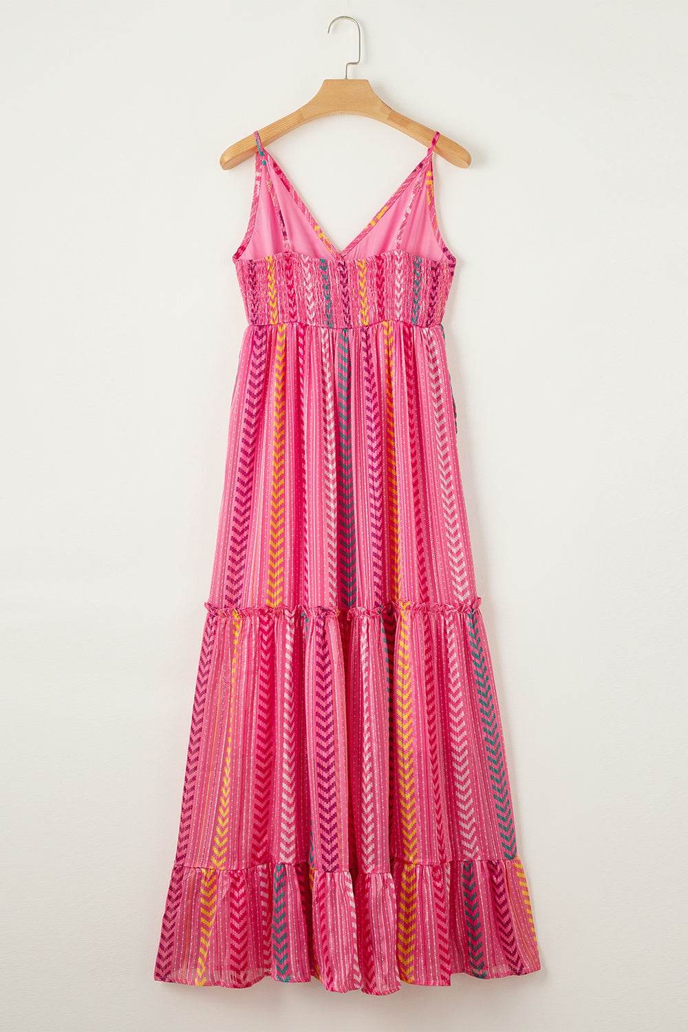 Chevron-Striped Tie Detail Surplice Cami Maxi Dress - MARIGOLD