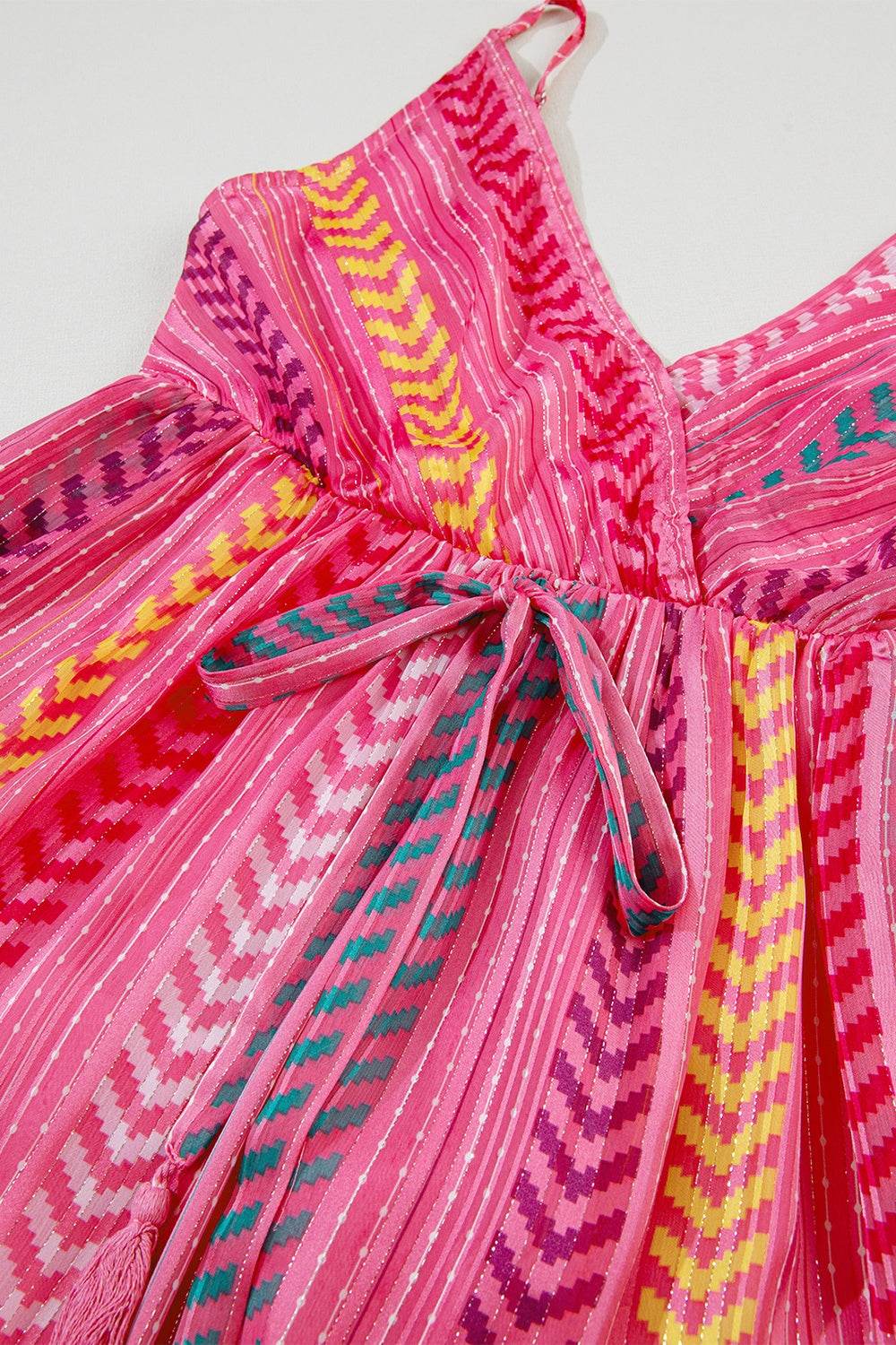 Chevron-Striped Tie Detail Surplice Cami Maxi Dress - MARIGOLD