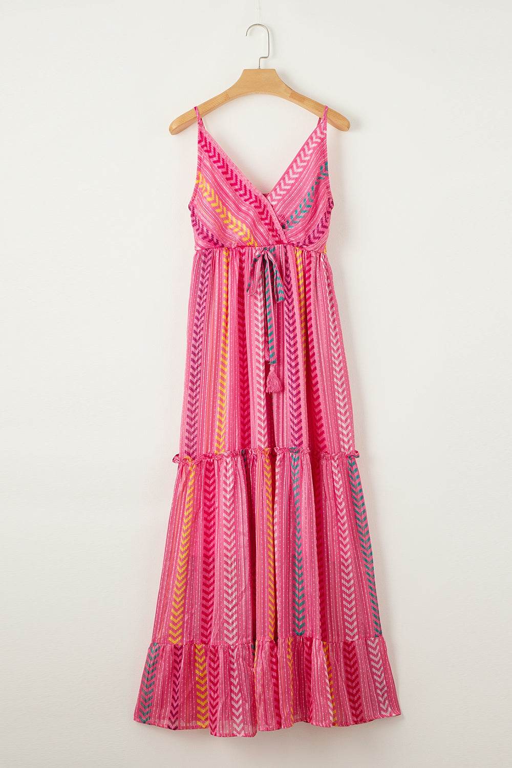 Chevron-Striped Tie Detail Surplice Cami Maxi Dress - MARIGOLD