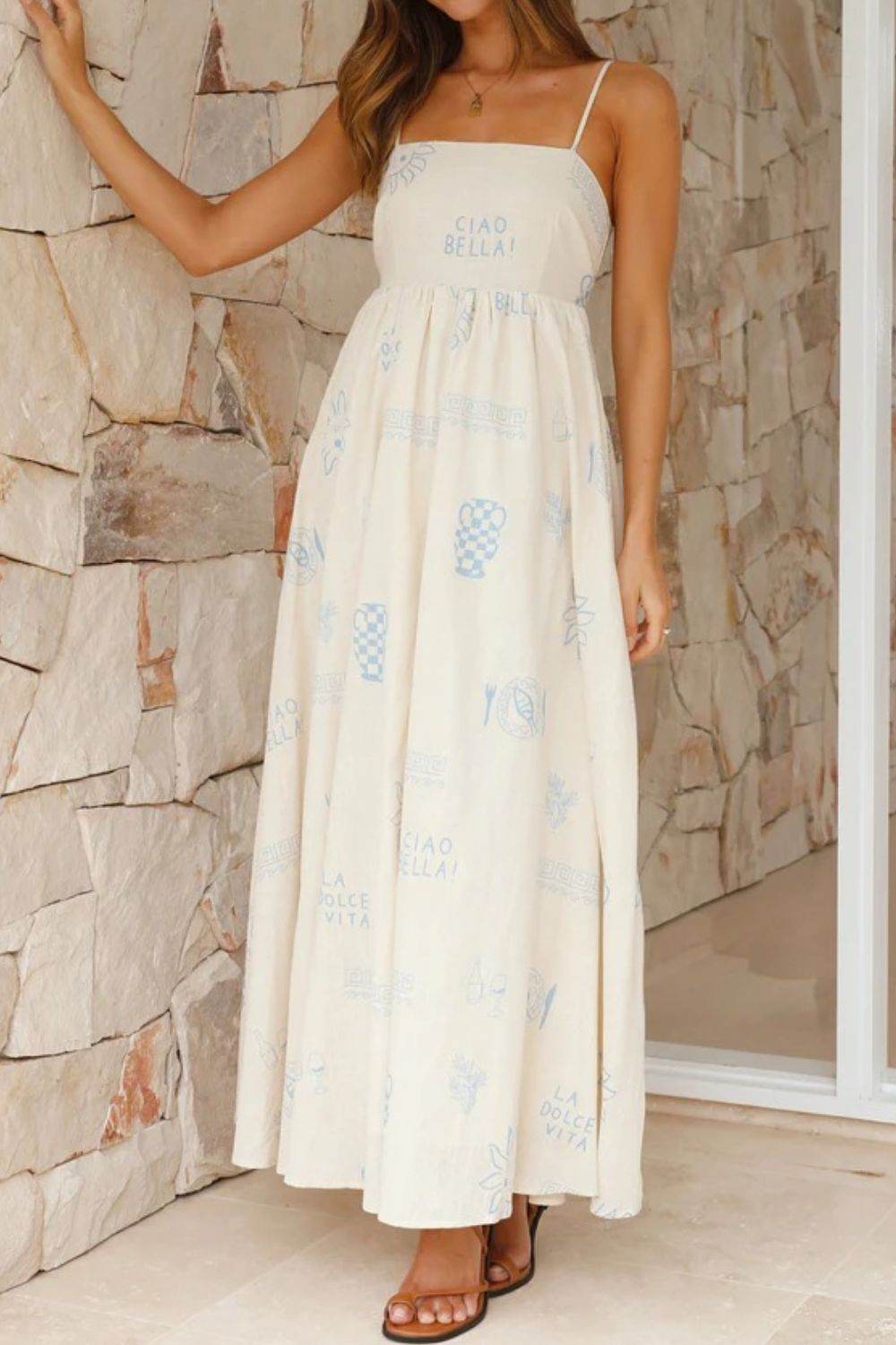 Cutout Back Maxi Cami Dress with Adjustable Straps (Various Prints) - MARIGOLD