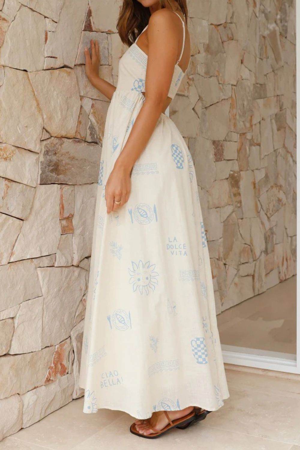 Cutout Back Maxi Cami Dress with Adjustable Straps (Various Prints) - MARIGOLD