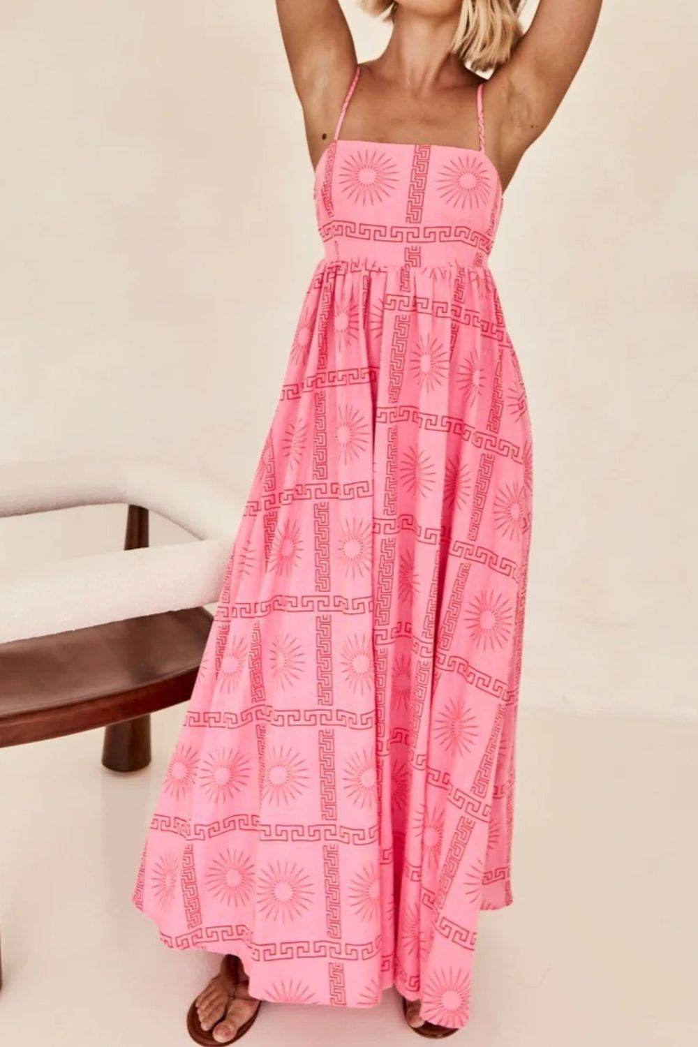 Cutout Back Maxi Cami Dress with Adjustable Straps (Various Prints) - MARIGOLD