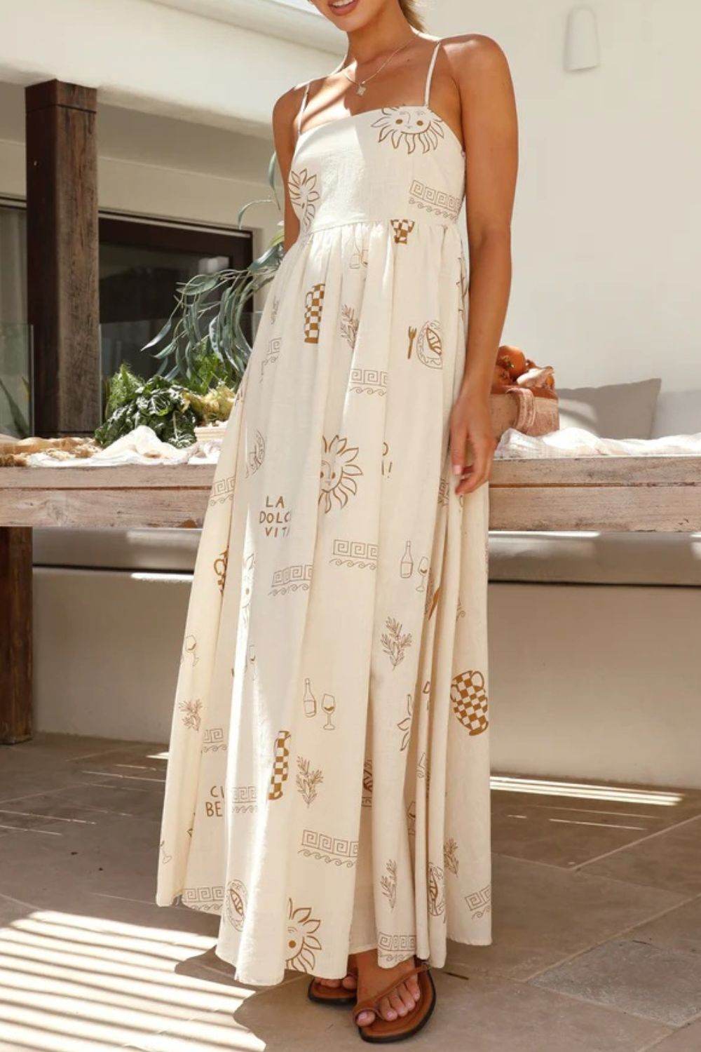 Cutout Back Maxi Cami Dress with Adjustable Straps (Various Prints) - MARIGOLD