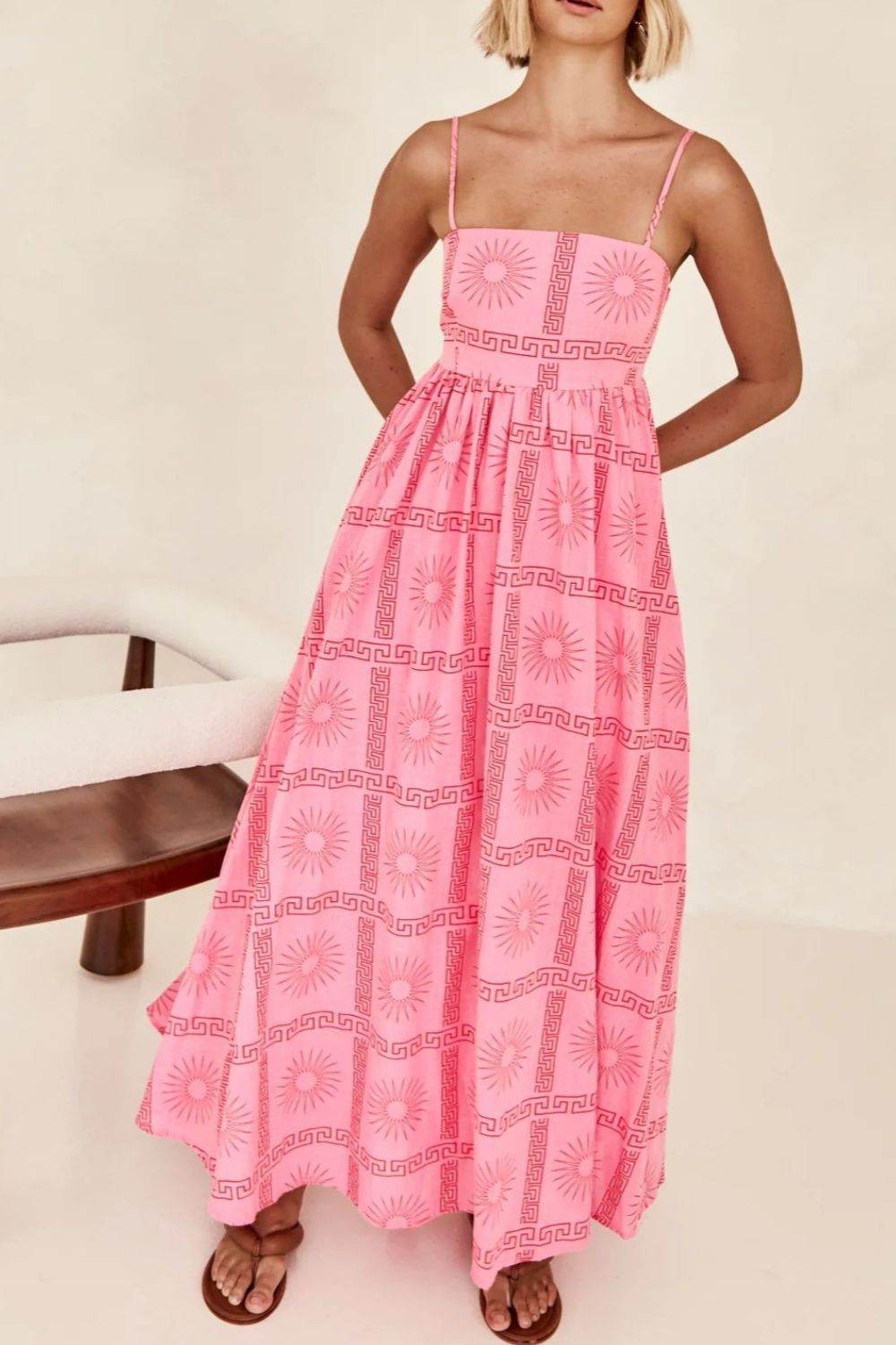 Cutout Back Maxi Cami Dress with Adjustable Straps (Various Prints) - MARIGOLD