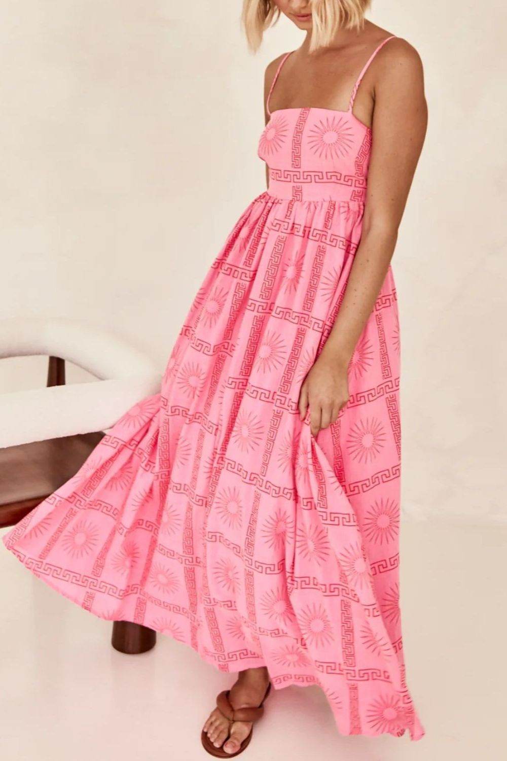 Cutout Back Maxi Cami Dress with Adjustable Straps (Various Prints) - MARIGOLD