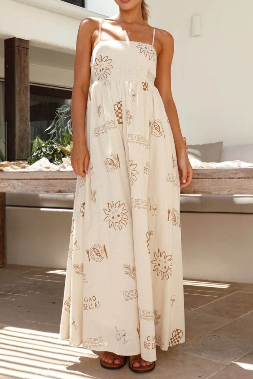 Cutout Back Maxi Cami Dress with Adjustable Straps (Various Prints) - MARIGOLD