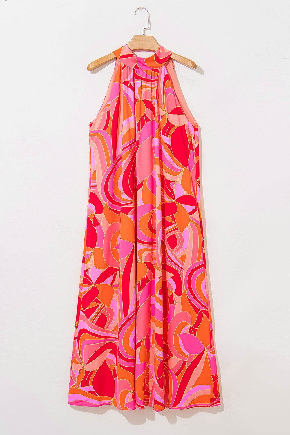 Vibrant Pink & Orange Abstract Grecian Maxi Dress - MARIGOLD
