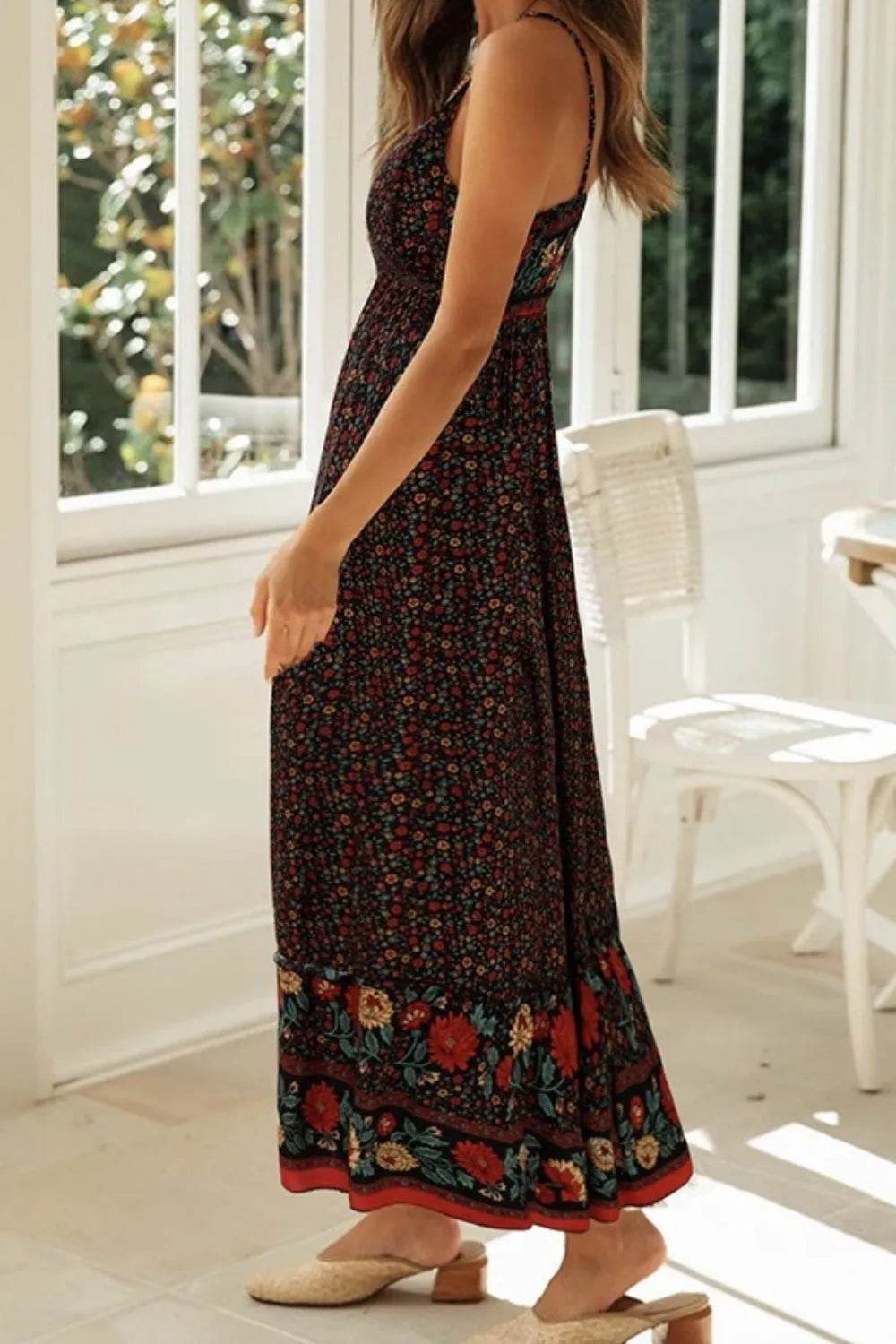 Boho Floral Print Maxi Cami Dress - MARIGOLD