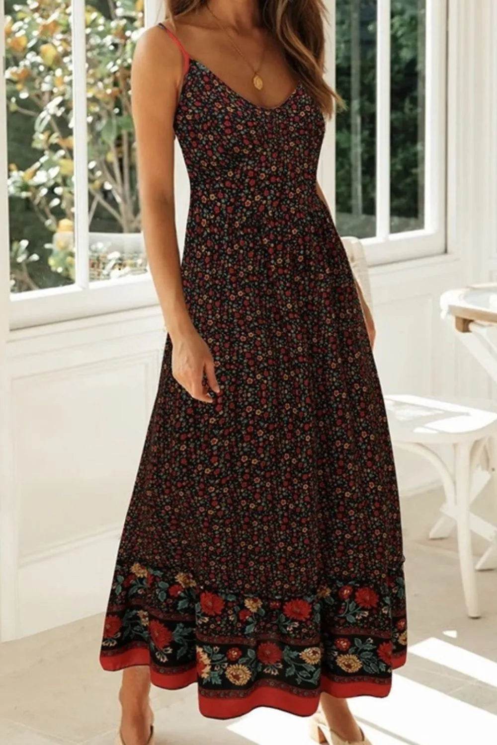Boho Floral Print Maxi Cami Dress - MARIGOLD