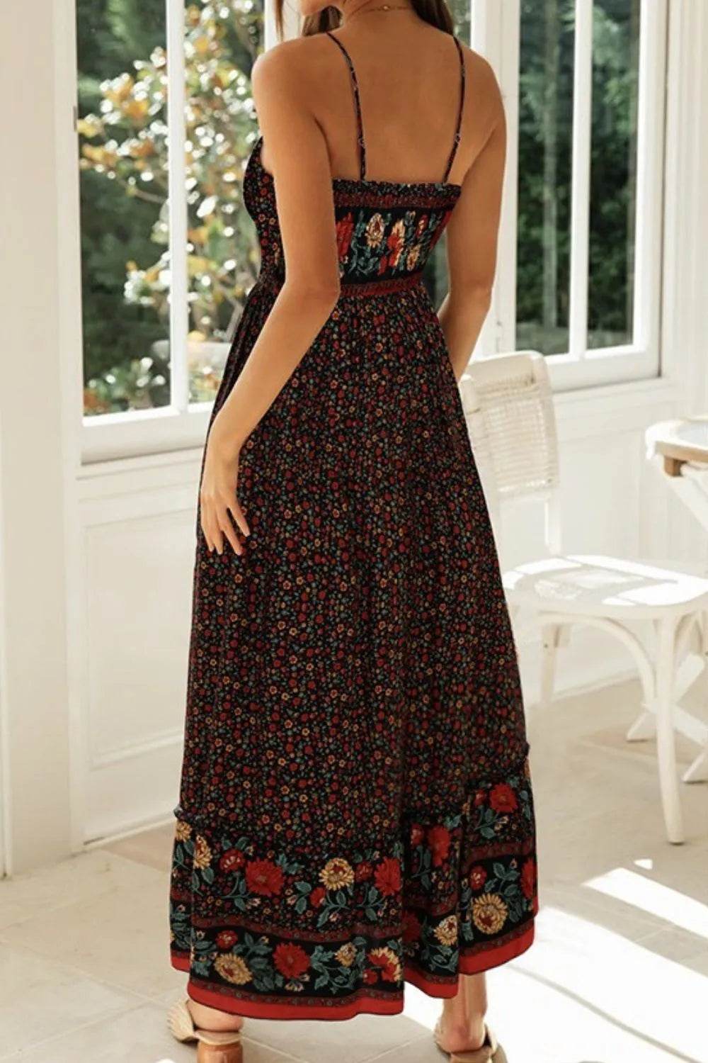 Boho Floral Print Maxi Cami Dress - MARIGOLD
