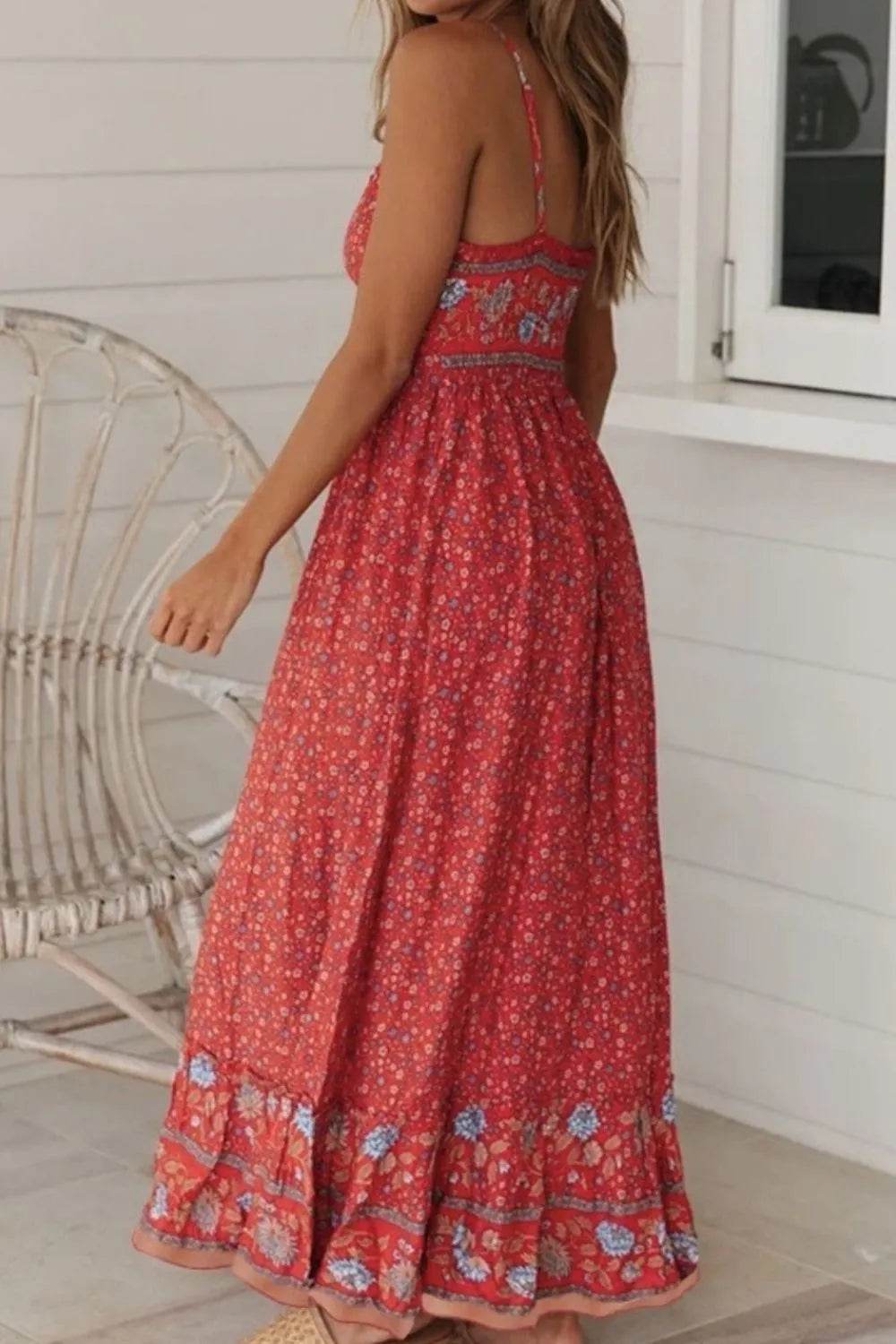 Boho Floral Print Maxi Cami Dress - MARIGOLD