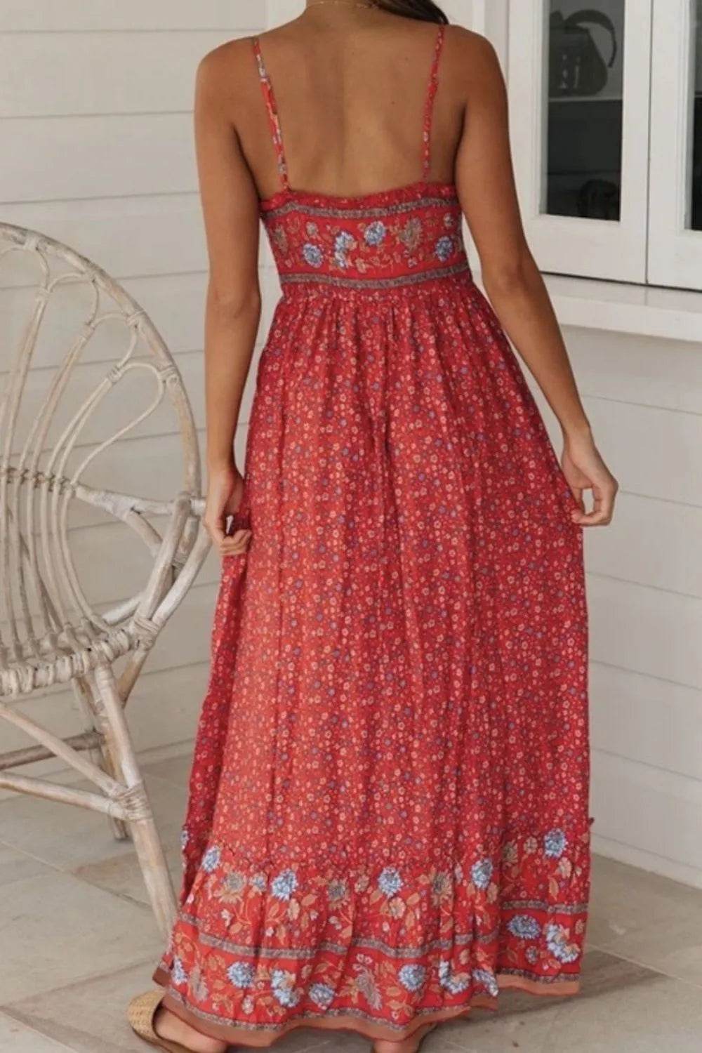 Boho Floral Print Maxi Cami Dress - MARIGOLD