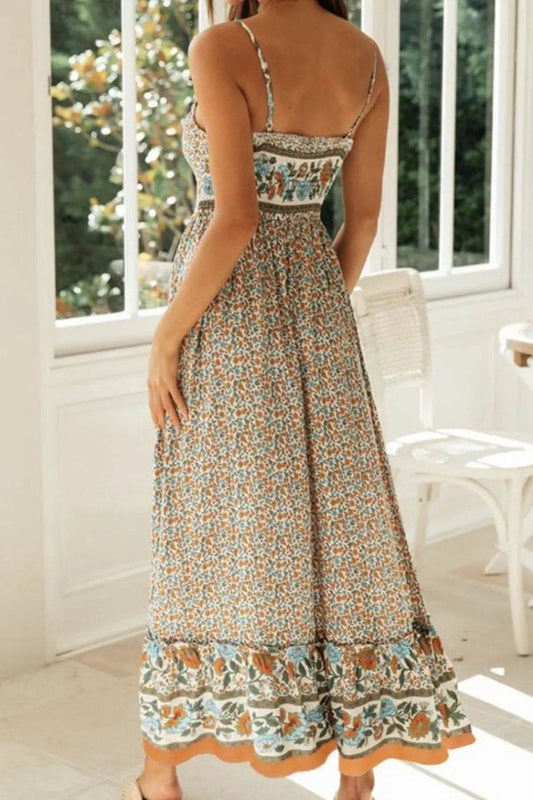 Boho Floral Print Maxi Cami Dress - MARIGOLD