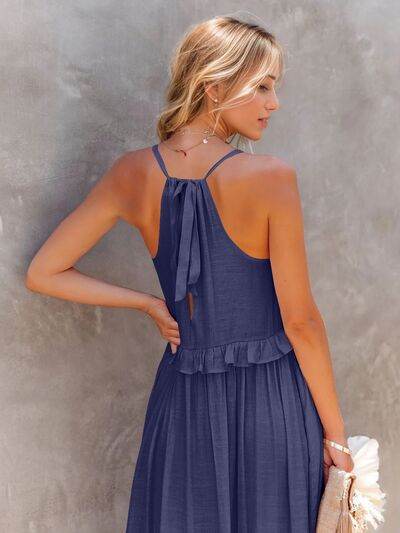Ruffled Sleeveless Tiered Maxi Dress with Pockets - MARIGOLD