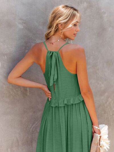 Ruffled Sleeveless Tiered Maxi Dress with Pockets - MARIGOLD