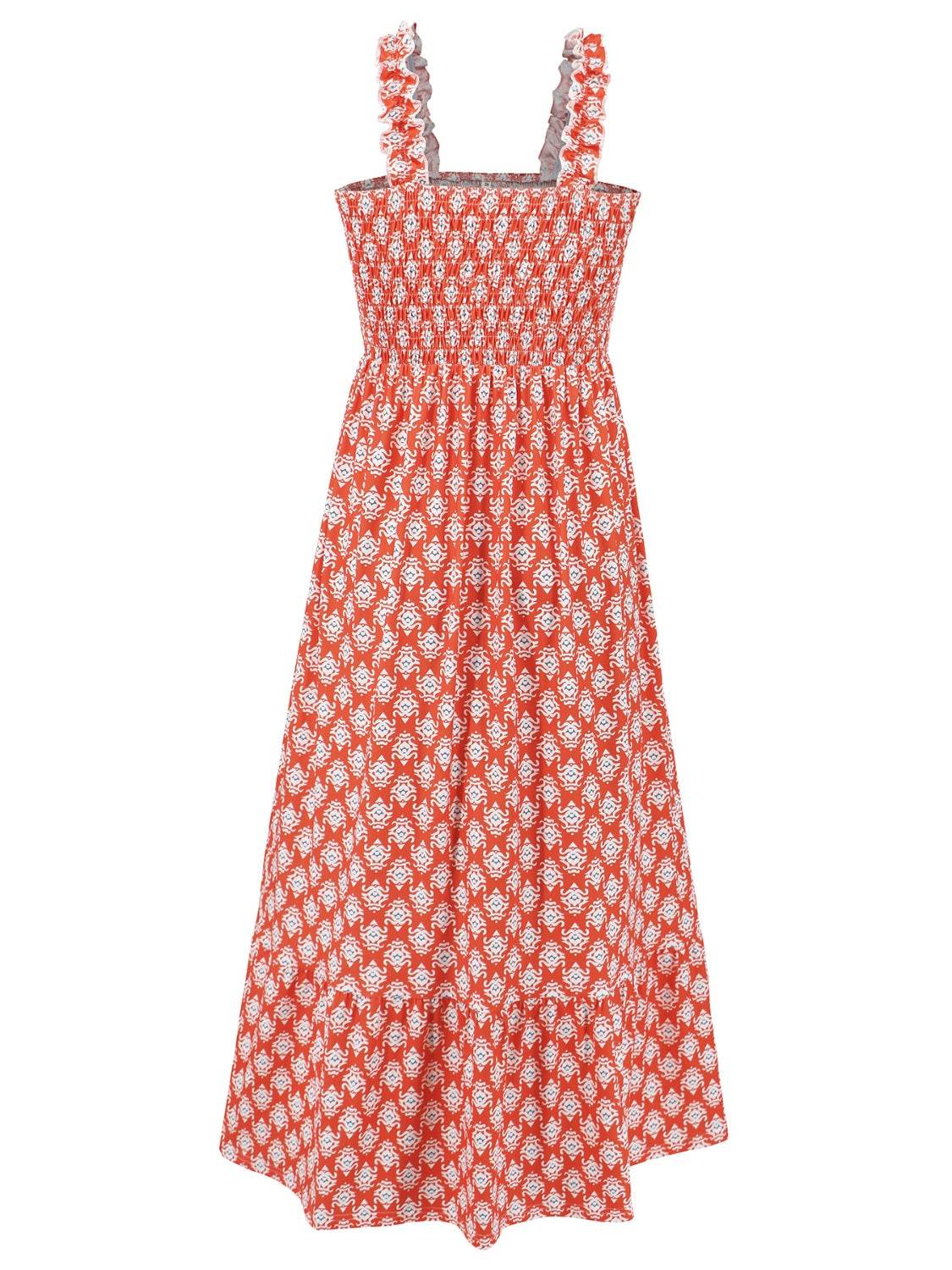 Geometric Print Smocked Square Neck Sleeveless Maxi Dress - MARIGOLD