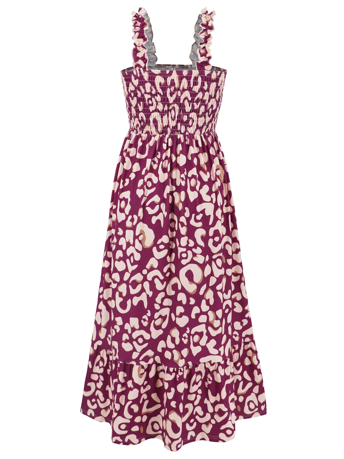 Geometric Print Smocked Square Neck Sleeveless Maxi Dress - MARIGOLD