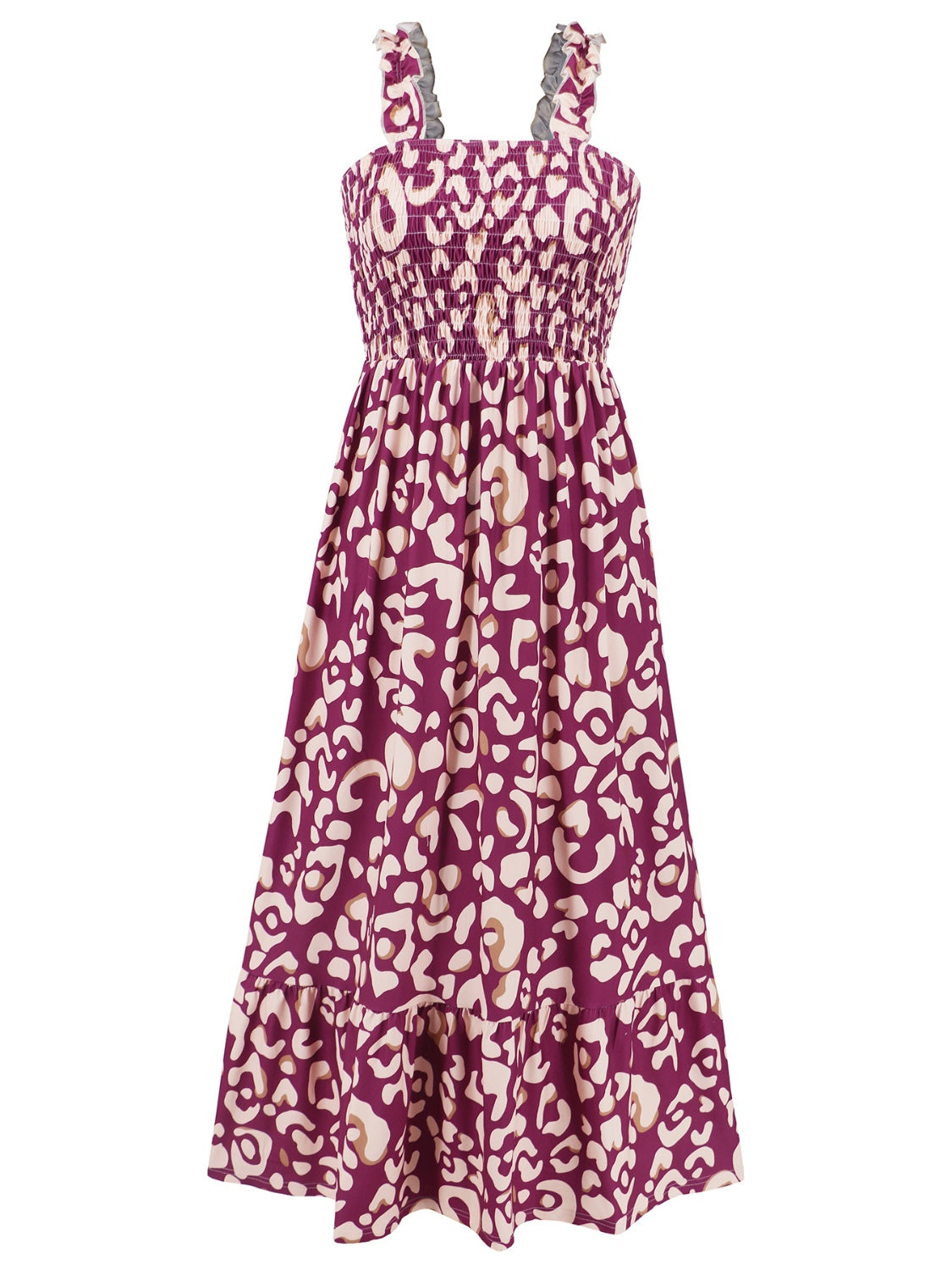 Geometric Print Smocked Square Neck Sleeveless Maxi Dress - MARIGOLD