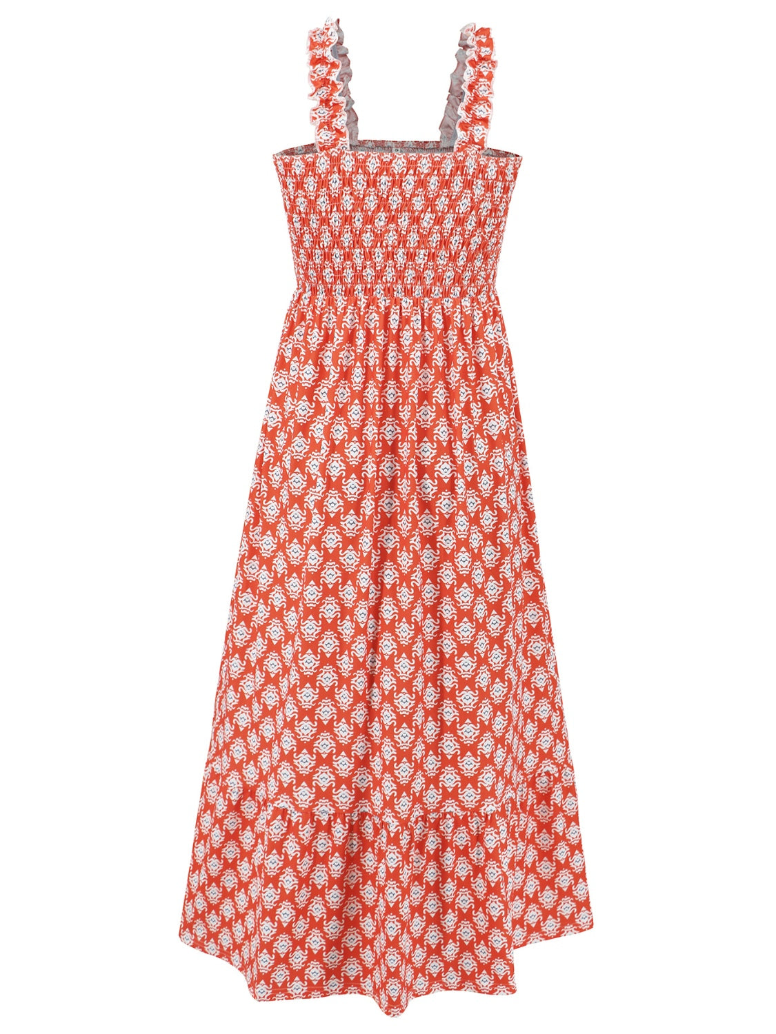 Geometric Print Smocked Square Neck Sleeveless Maxi Dress - MARIGOLD
