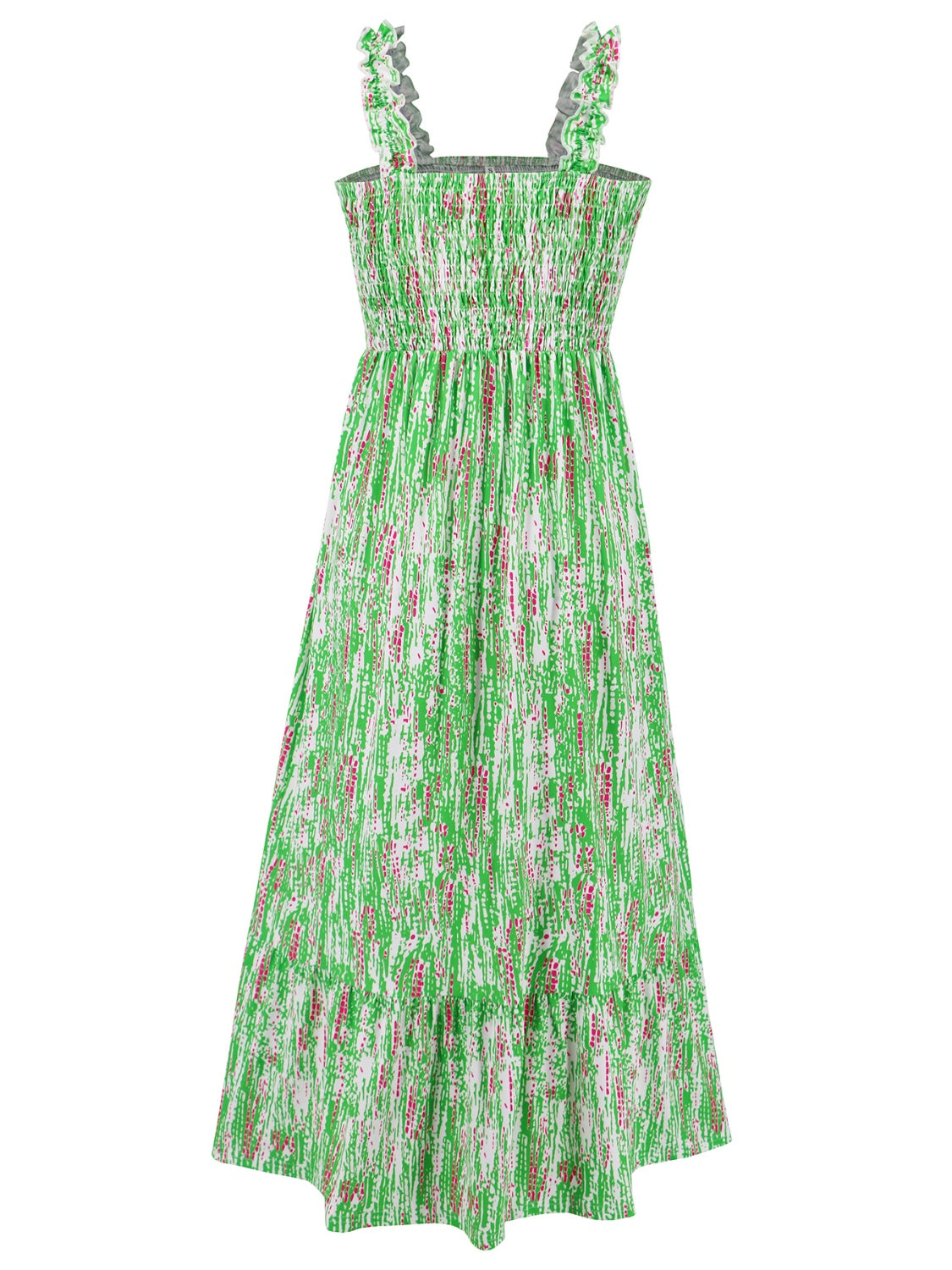 Geometric Print Smocked Square Neck Sleeveless Maxi Dress - MARIGOLD