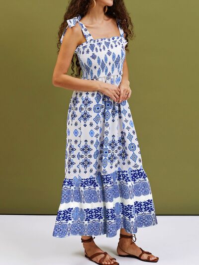 Smocked Printed Square Neck Cami Dress - MARIGOLD
