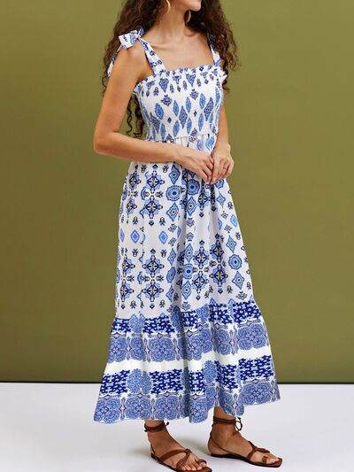Smocked Printed Square Neck Cami Dress - MARIGOLD