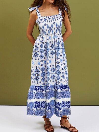 Smocked Printed Square Neck Cami Dress - MARIGOLD
