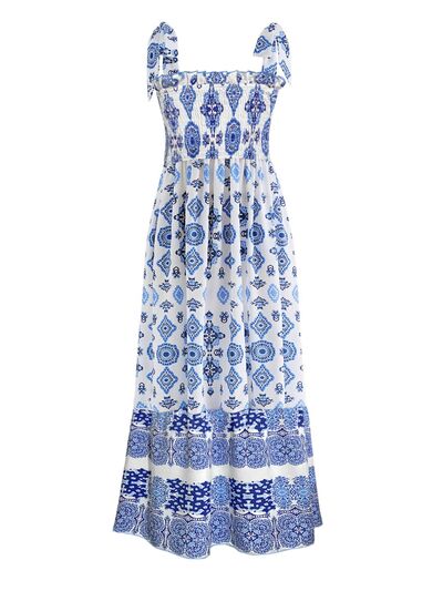 Smocked Printed Square Neck Cami Dress - MARIGOLD