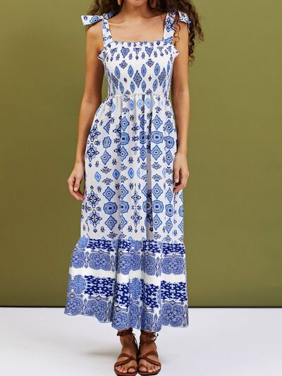 Smocked Printed Square Neck Cami Dress - MARIGOLD