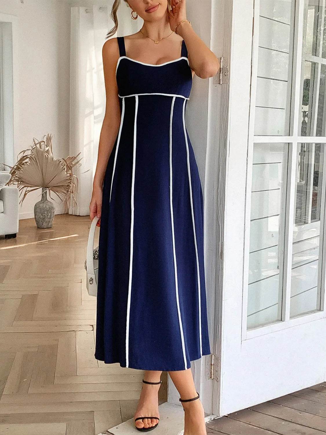 Contrast Colour Line Midi Dress - MARIGOLD