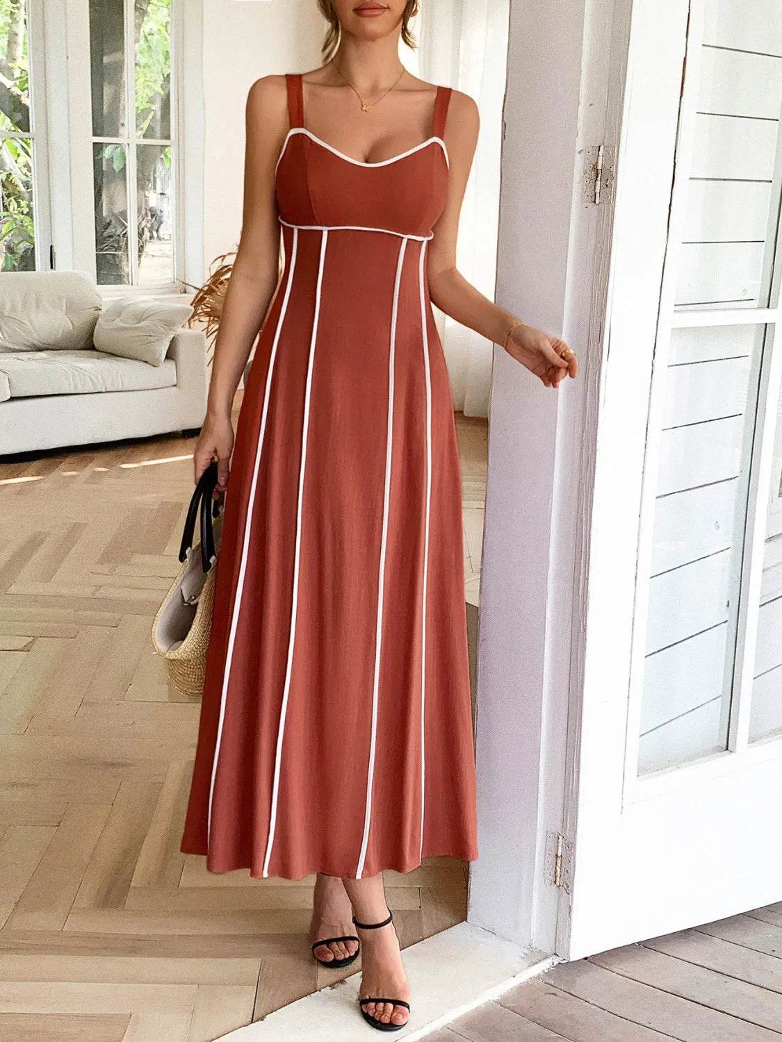 Contrast Colour Line Midi Dress - MARIGOLD