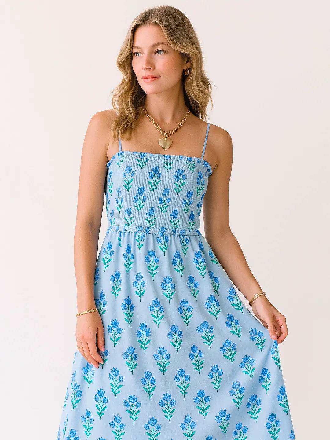 Floral Smocked Midi Cami Dress - MARIGOLD