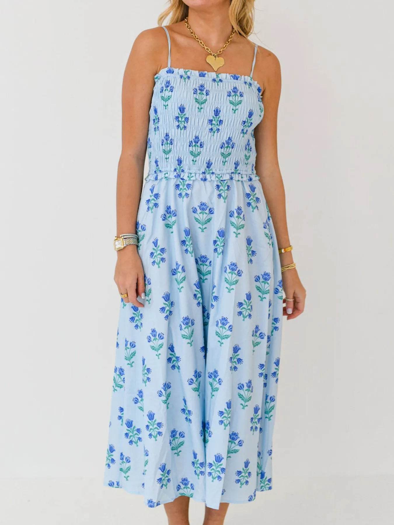 Floral Smocked Midi Cami Dress - MARIGOLD
