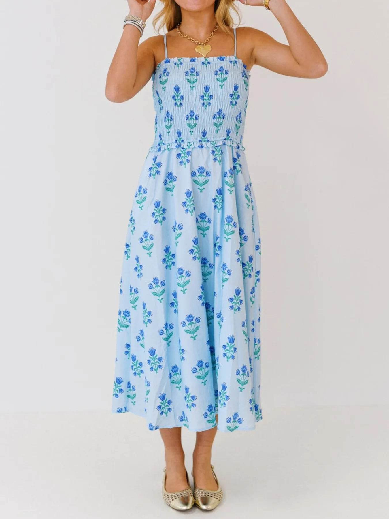 Floral Smocked Midi Cami Dress - MARIGOLD