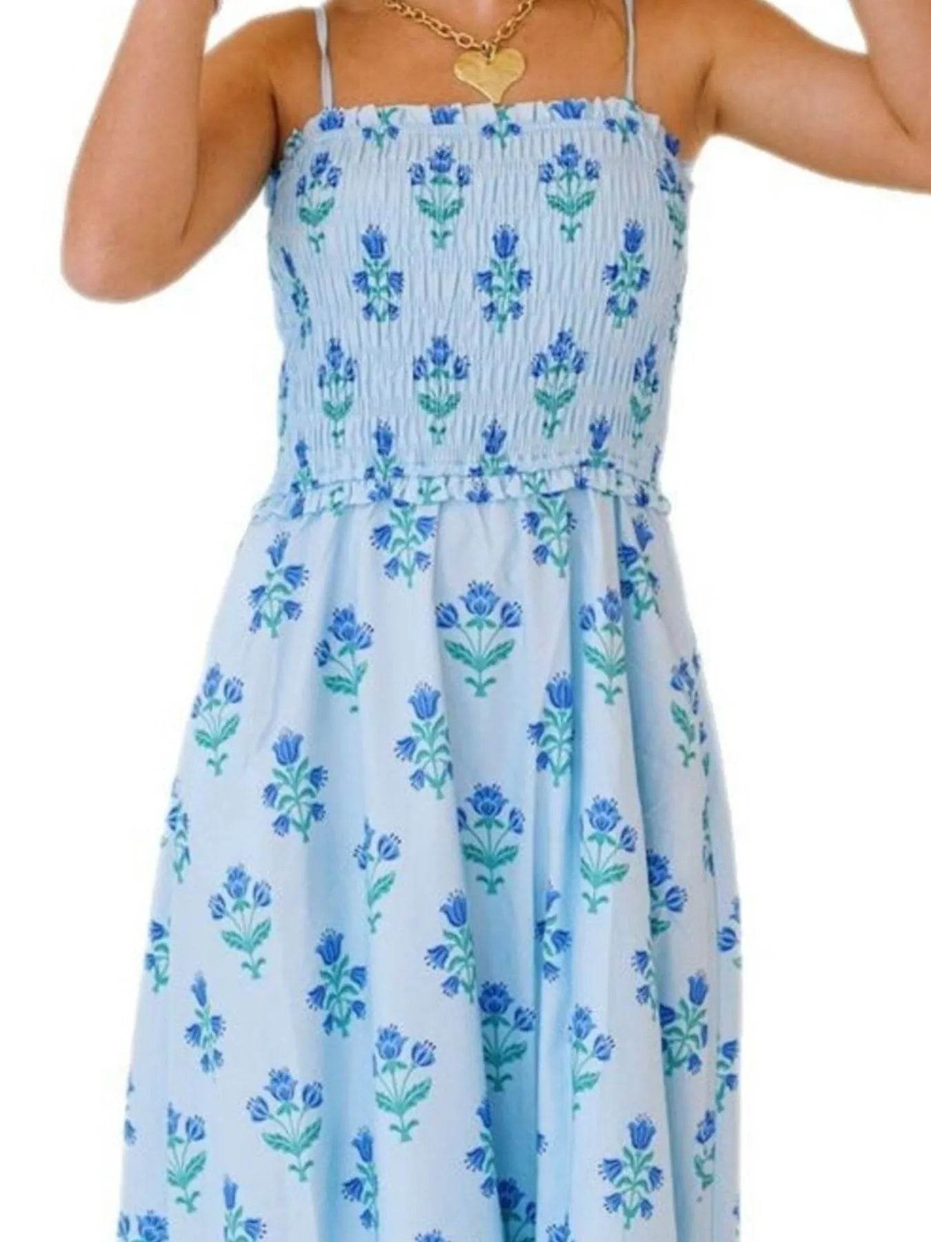 Floral Smocked Midi Cami Dress - MARIGOLD