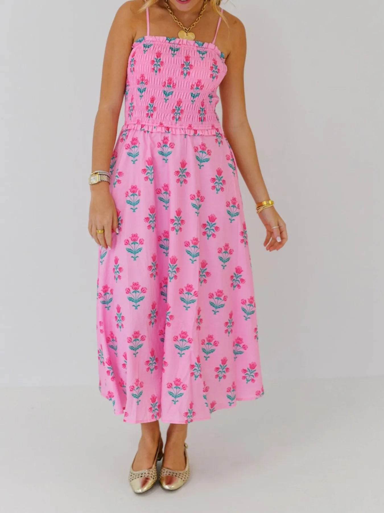 Floral Smocked Midi Cami Dress - MARIGOLD