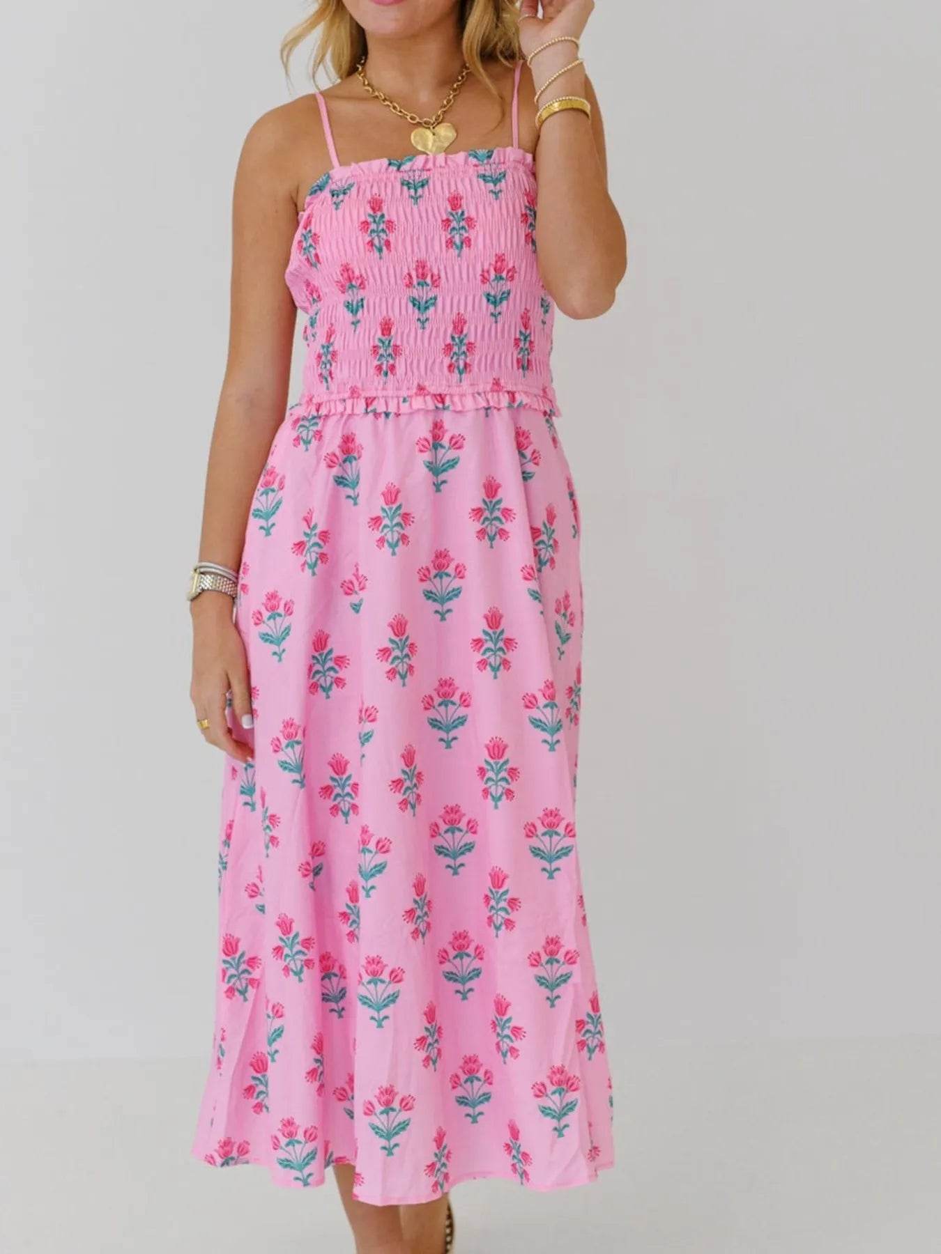 Floral Smocked Midi Cami Dress - MARIGOLD