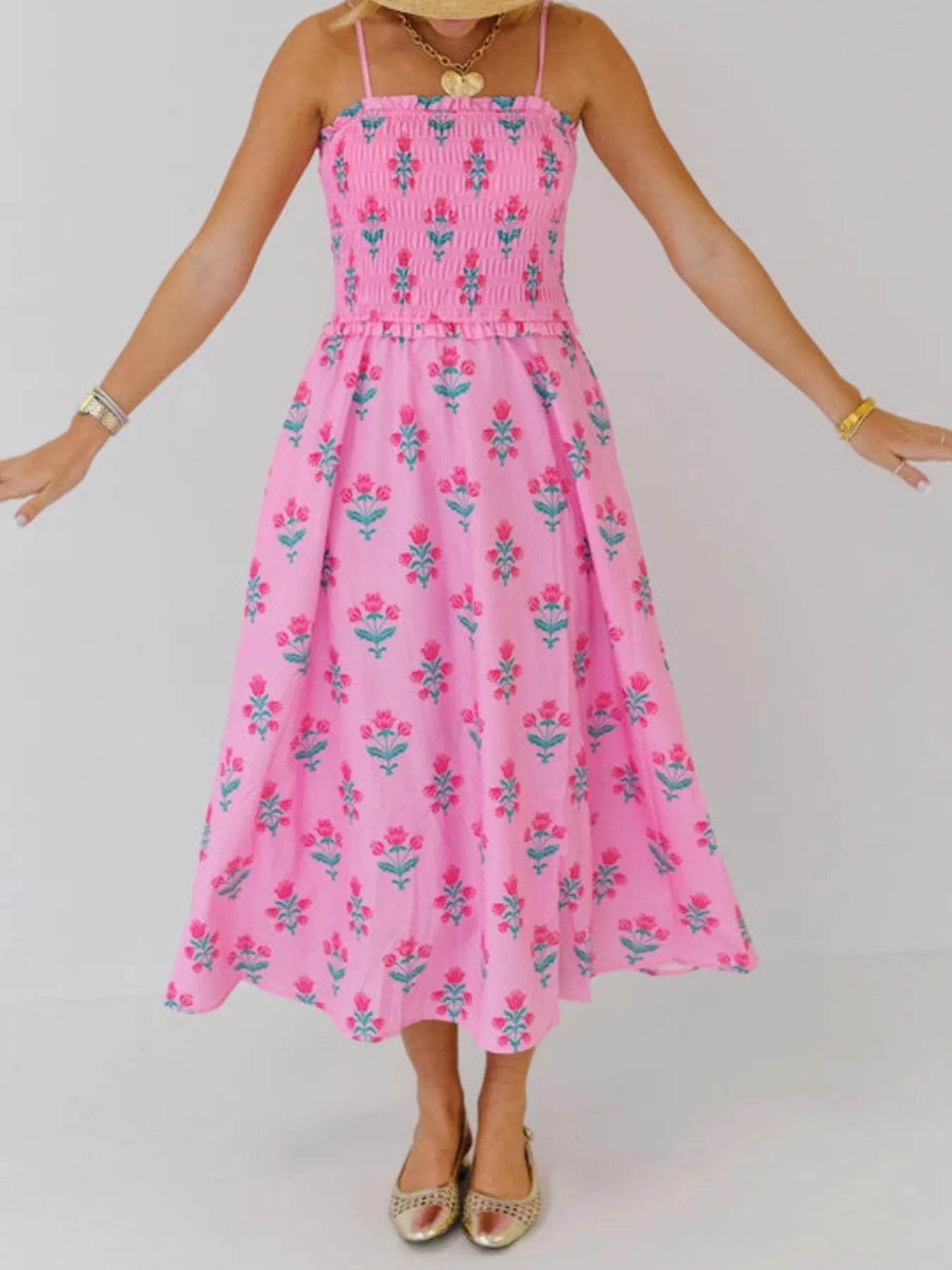 Floral Smocked Midi Cami Dress - MARIGOLD