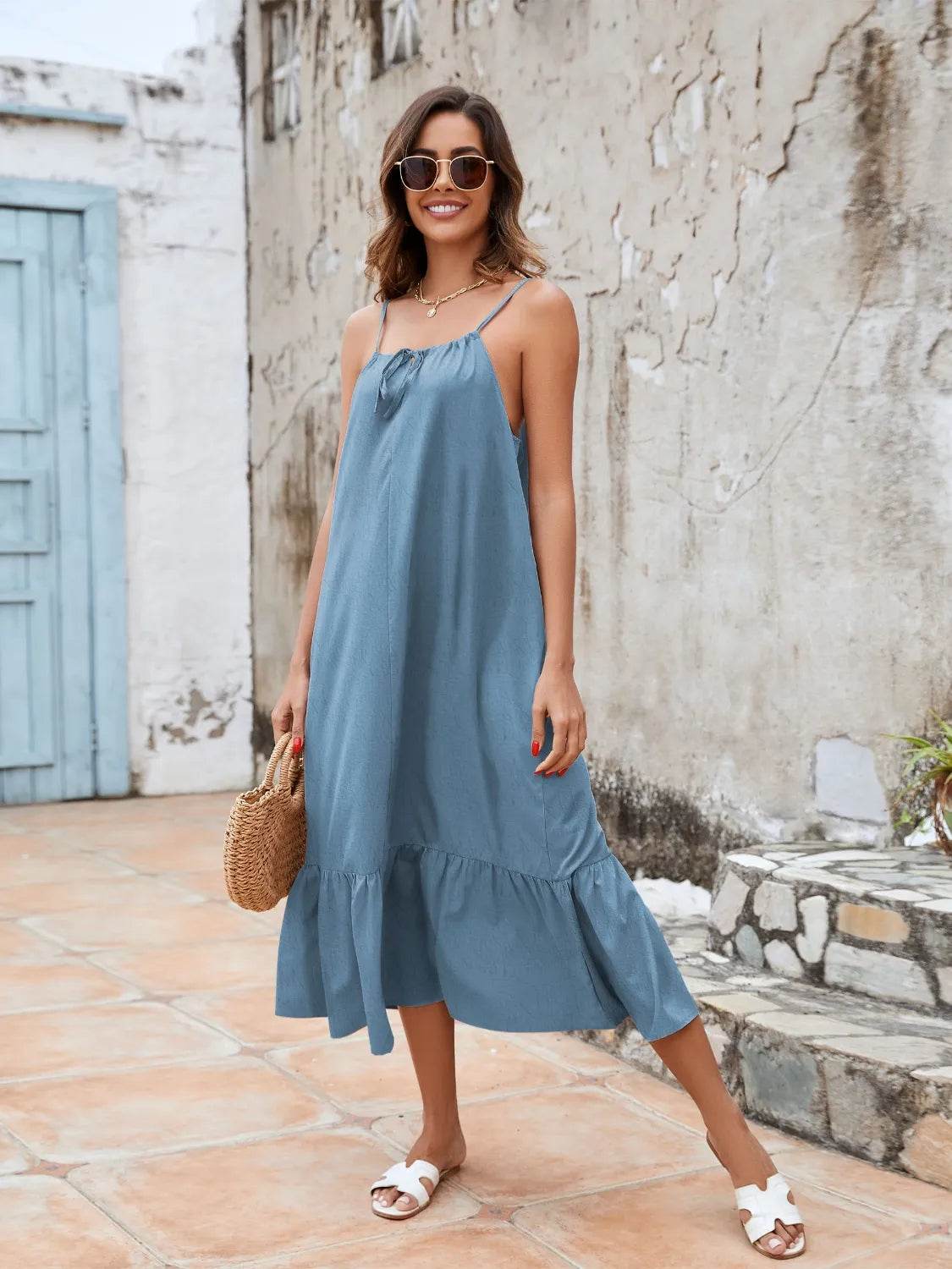 Ruffled Hem Midi Cami Dress - MARIGOLD