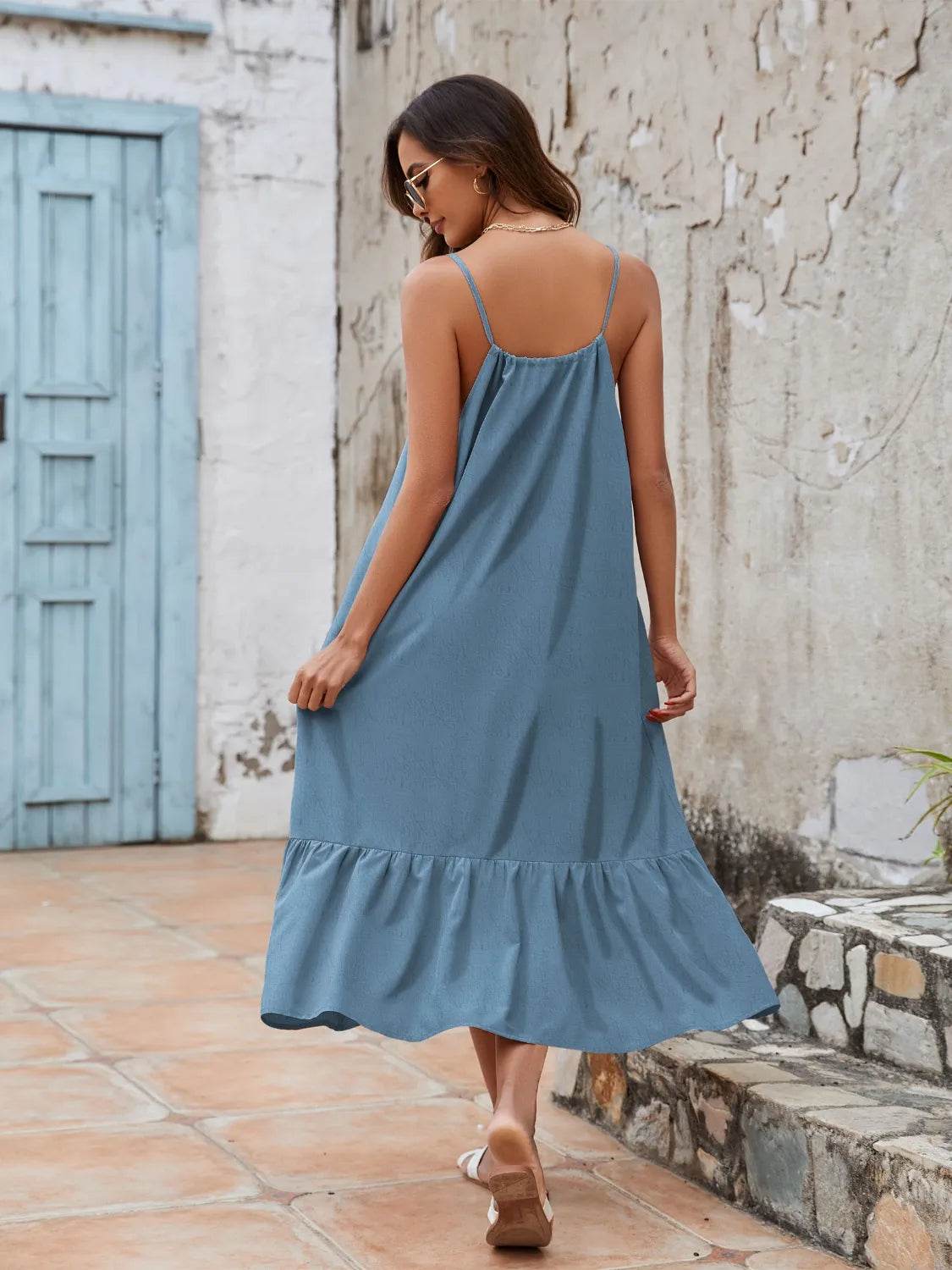 Ruffled Hem Midi Cami Dress - MARIGOLD