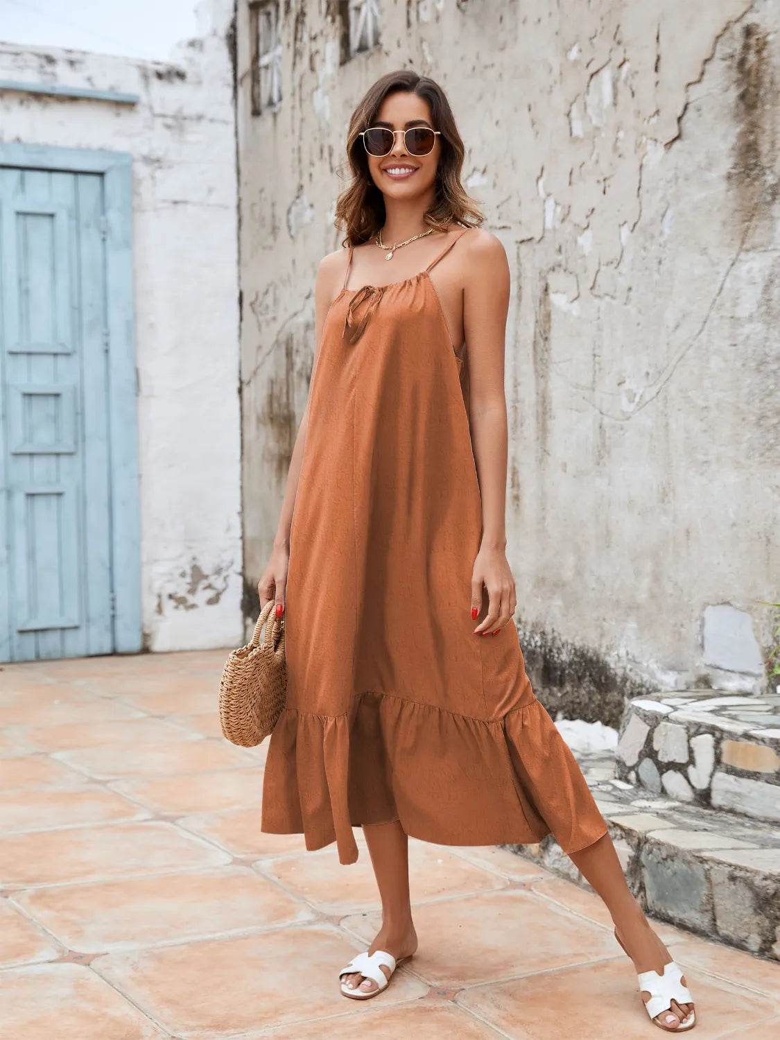 Ruffled Hem Midi Cami Dress - MARIGOLD