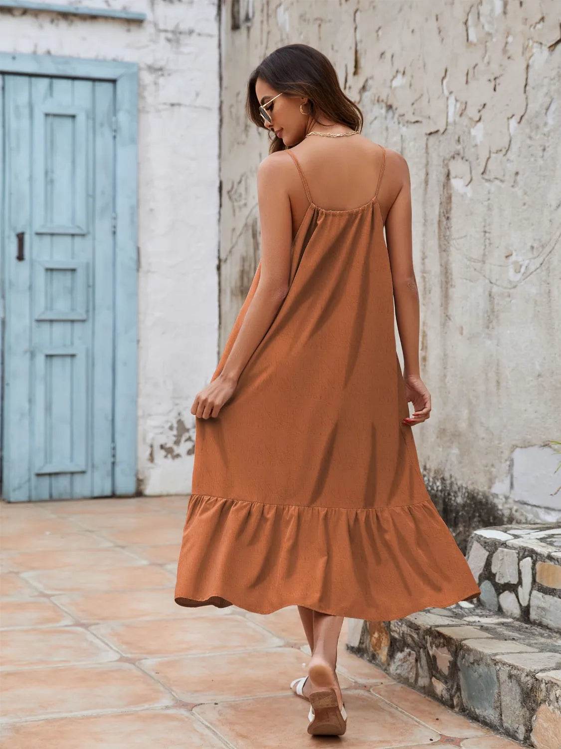 Ruffled Hem Midi Cami Dress - MARIGOLD