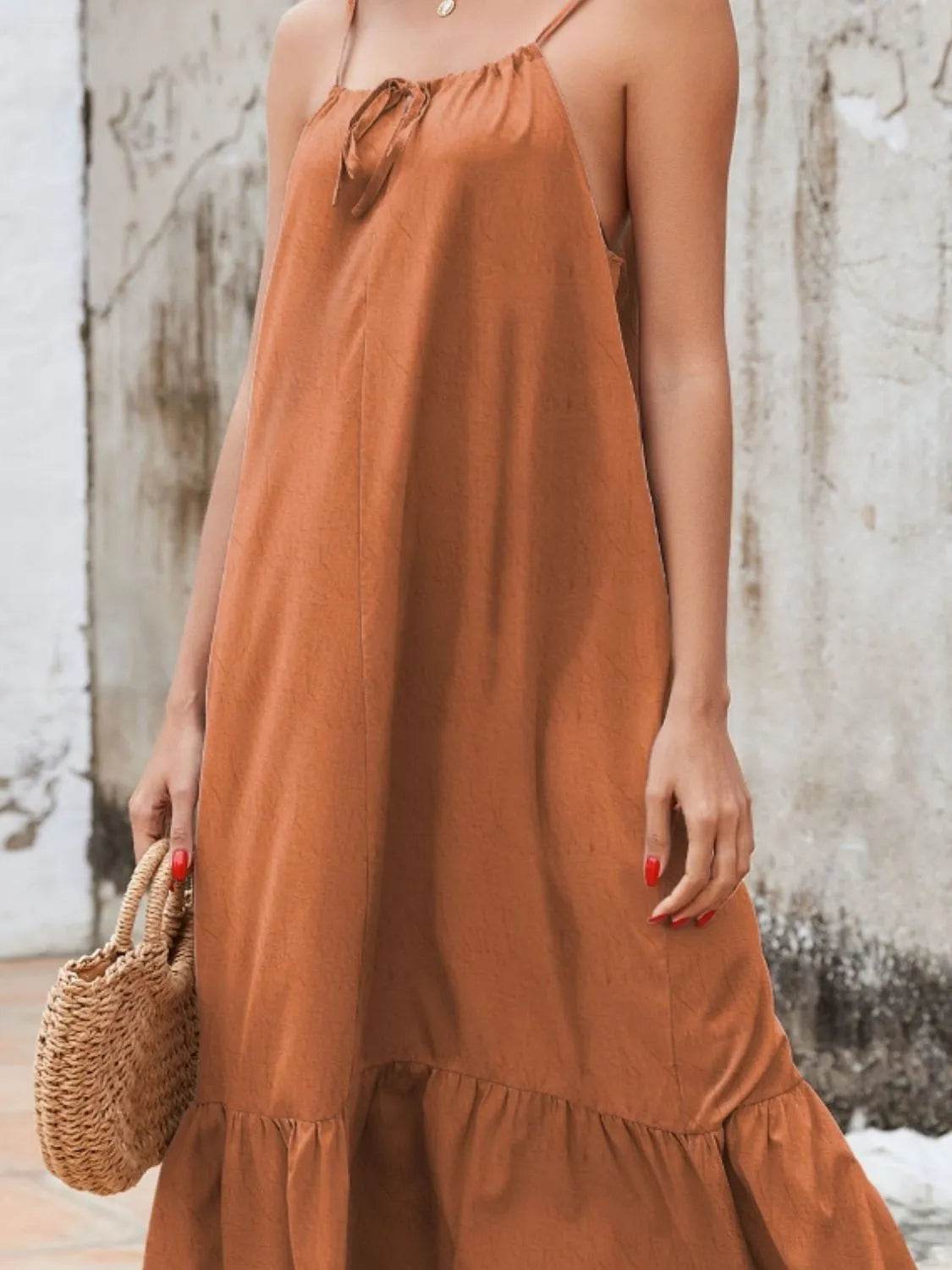 Ruffled Hem Midi Cami Dress - MARIGOLD